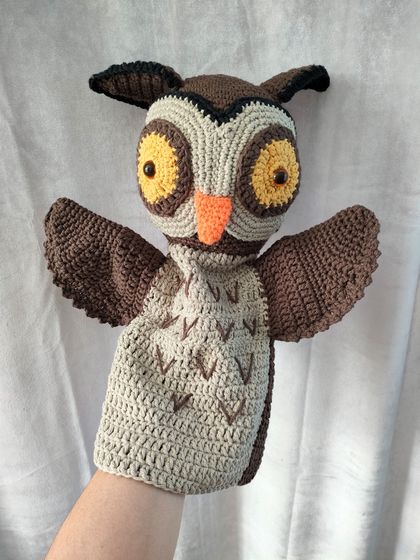 Hand Crocheted Owl Hand Puppet - 1 in stock